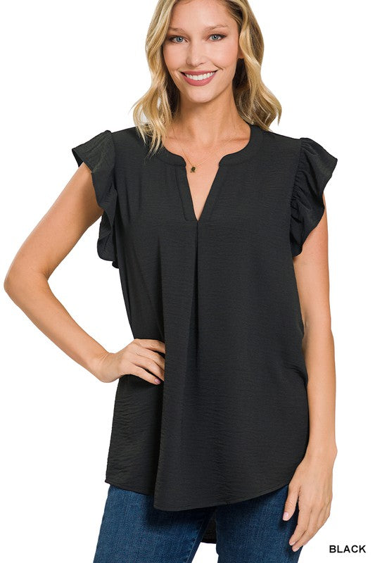 Woven Ruffled Sleeve Top - PLUS ONLY