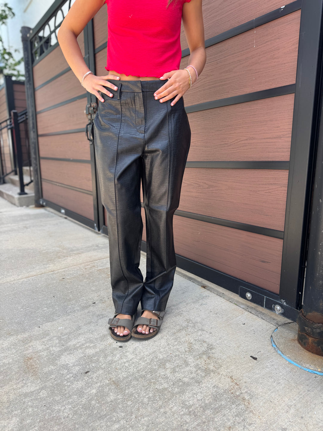 Faux Leather Embossed Pants