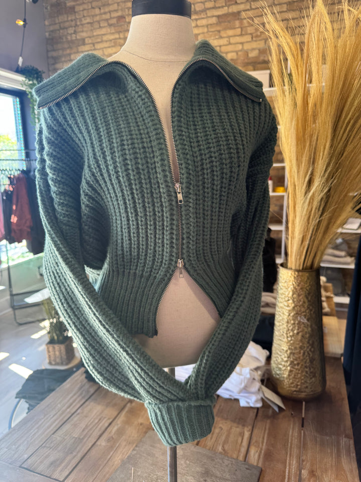 Sugar Crush Double Zip Cardigan - Basil