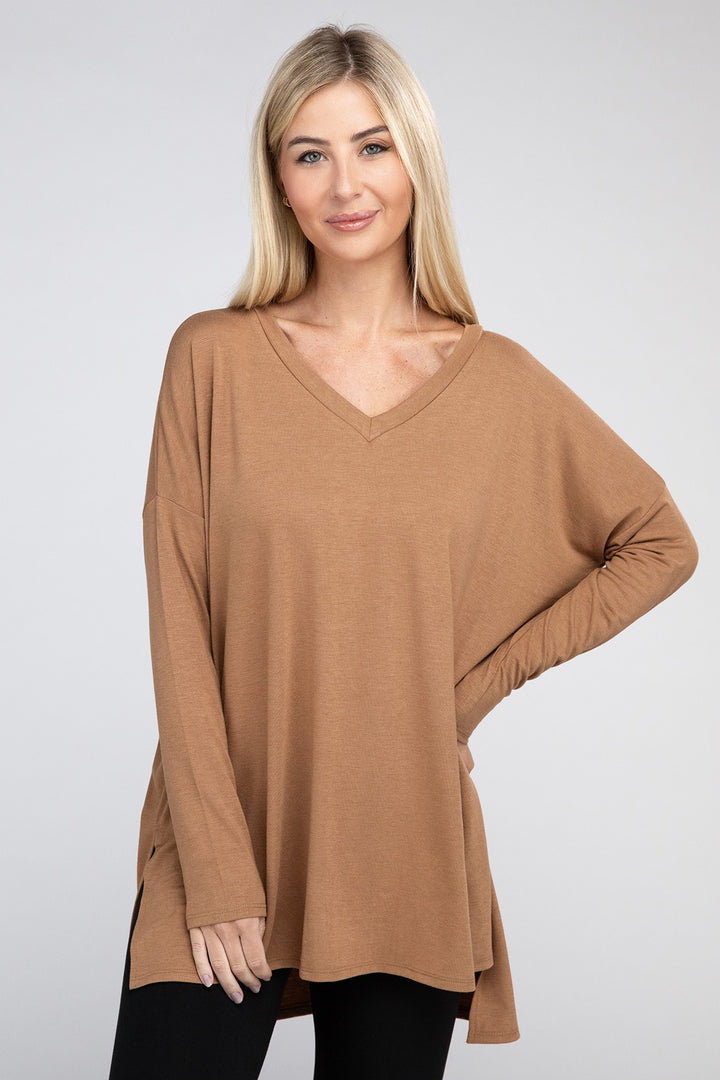 Essentials Long Sleeve Tunic Top Caramel