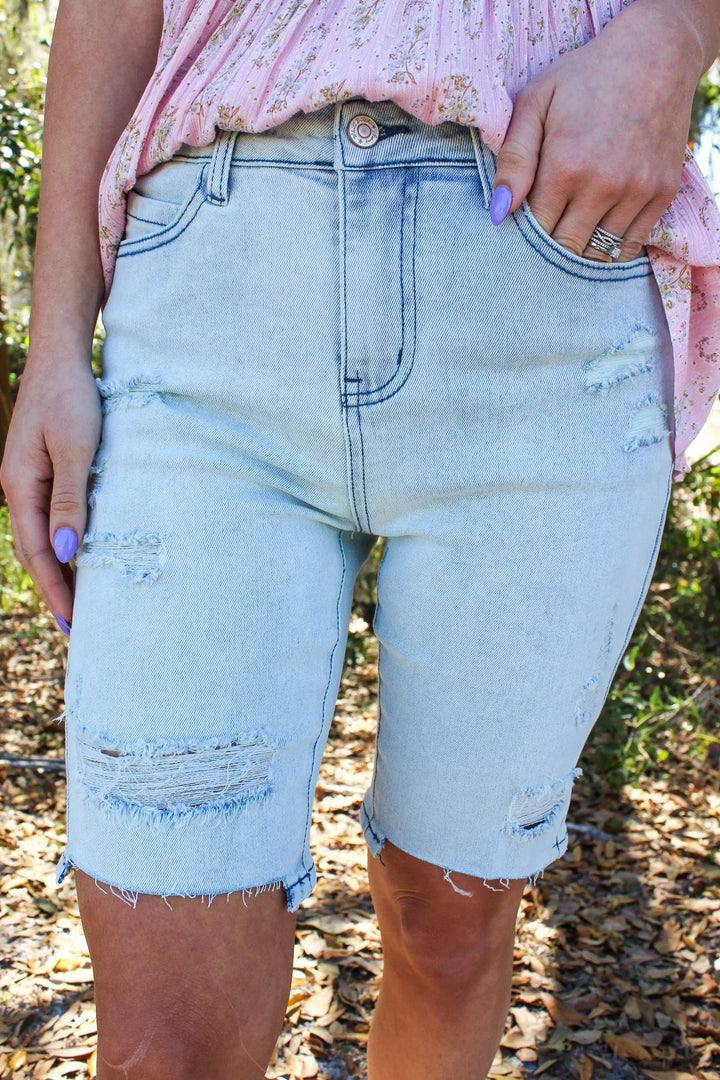 L & XL - White Birch Bermuda Denim Shorts