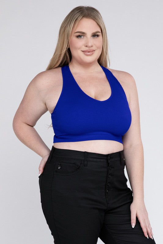 Plus Ribbed Cropped Racerback Tank Top