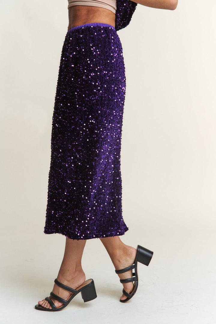 J.NNA Sequin Back Slit Midi Skirt