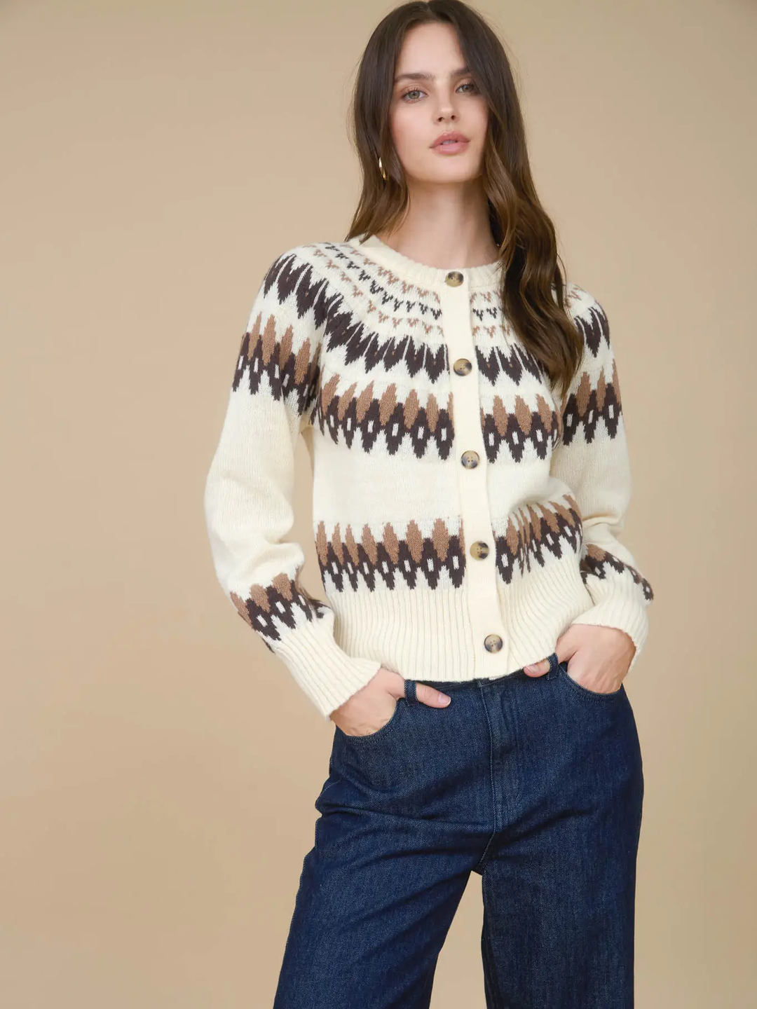 Fair Isle Chunky Sweater in Latte
