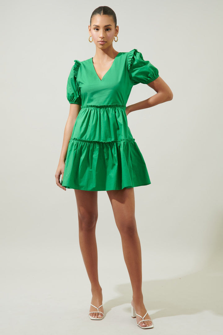 Sugarlips Madrigal Tiered Poplin Dress - Emerald