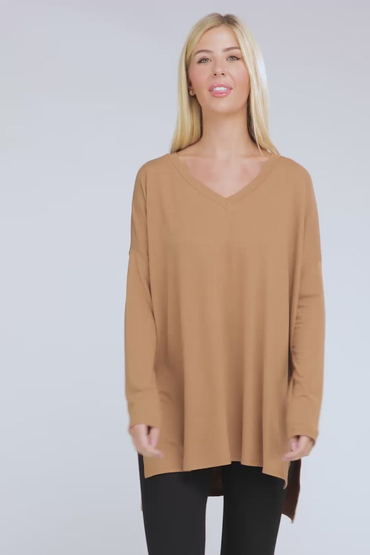 Essentials Long Sleeve Tunic Top Caramel